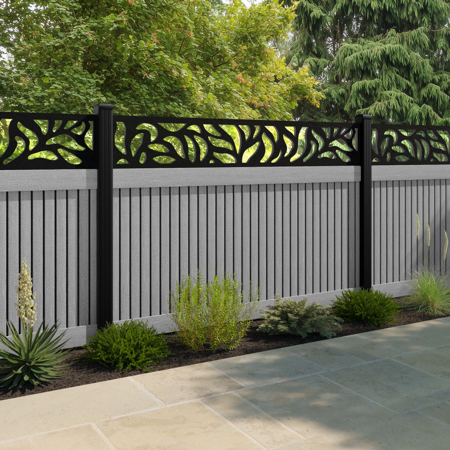 Virtis Plume Fence Panel - Light Grey - with our aluminium posts