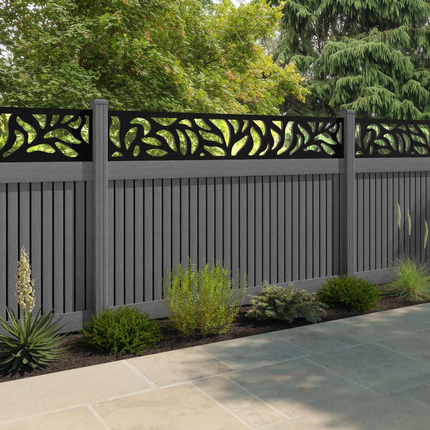 Virtis Plume Fence Panel - Mid Grey - with our composite posts