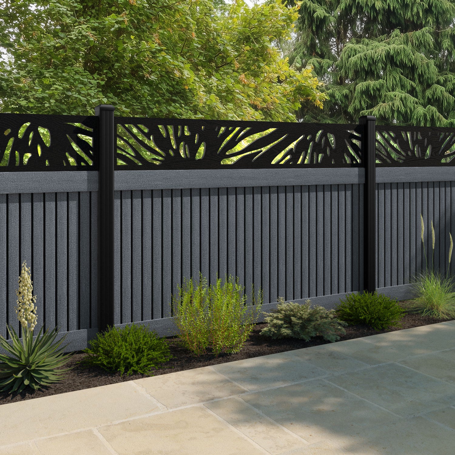 Virtis Poppy Fence Panel - Anthracite - with our aluminium posts