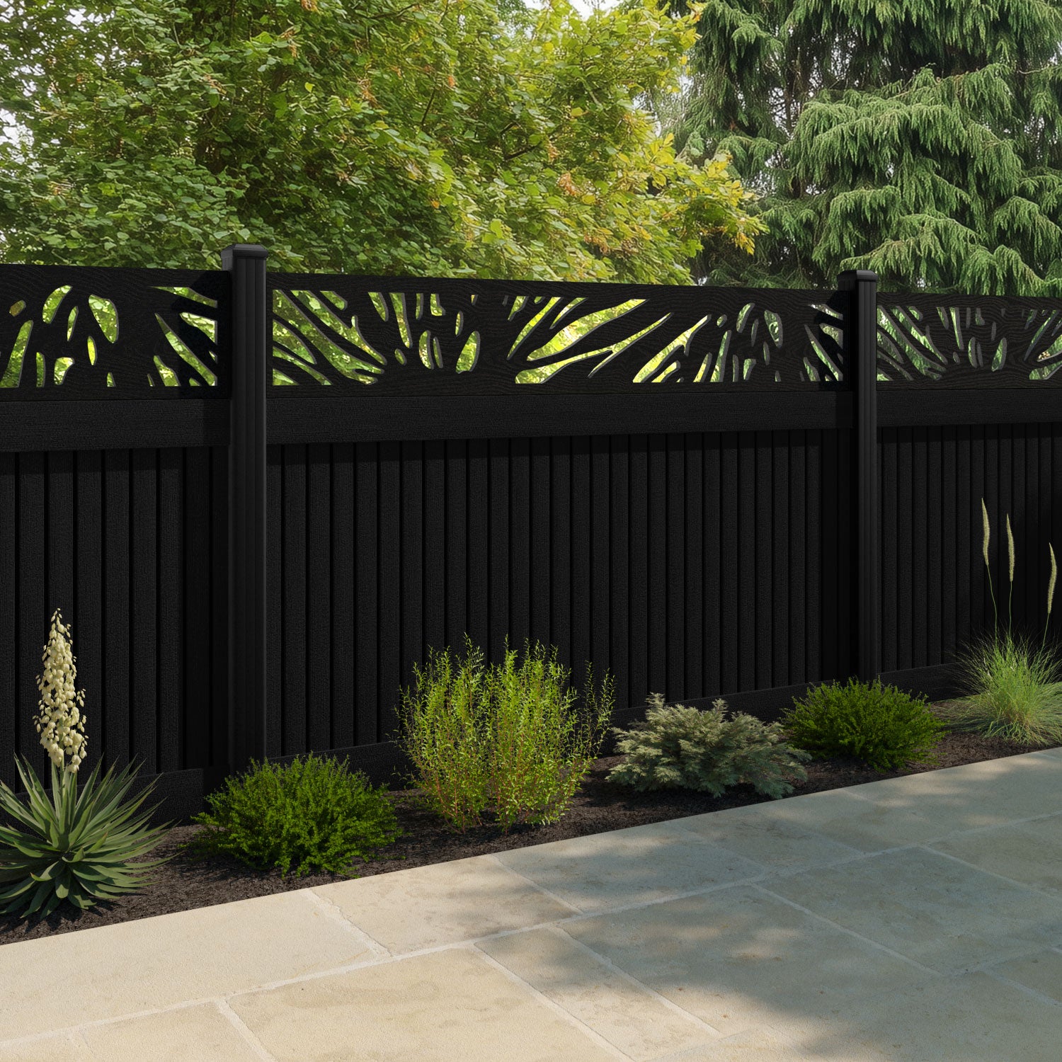 Virtis Poppy Fence Panel - Black - with our aluminium posts
