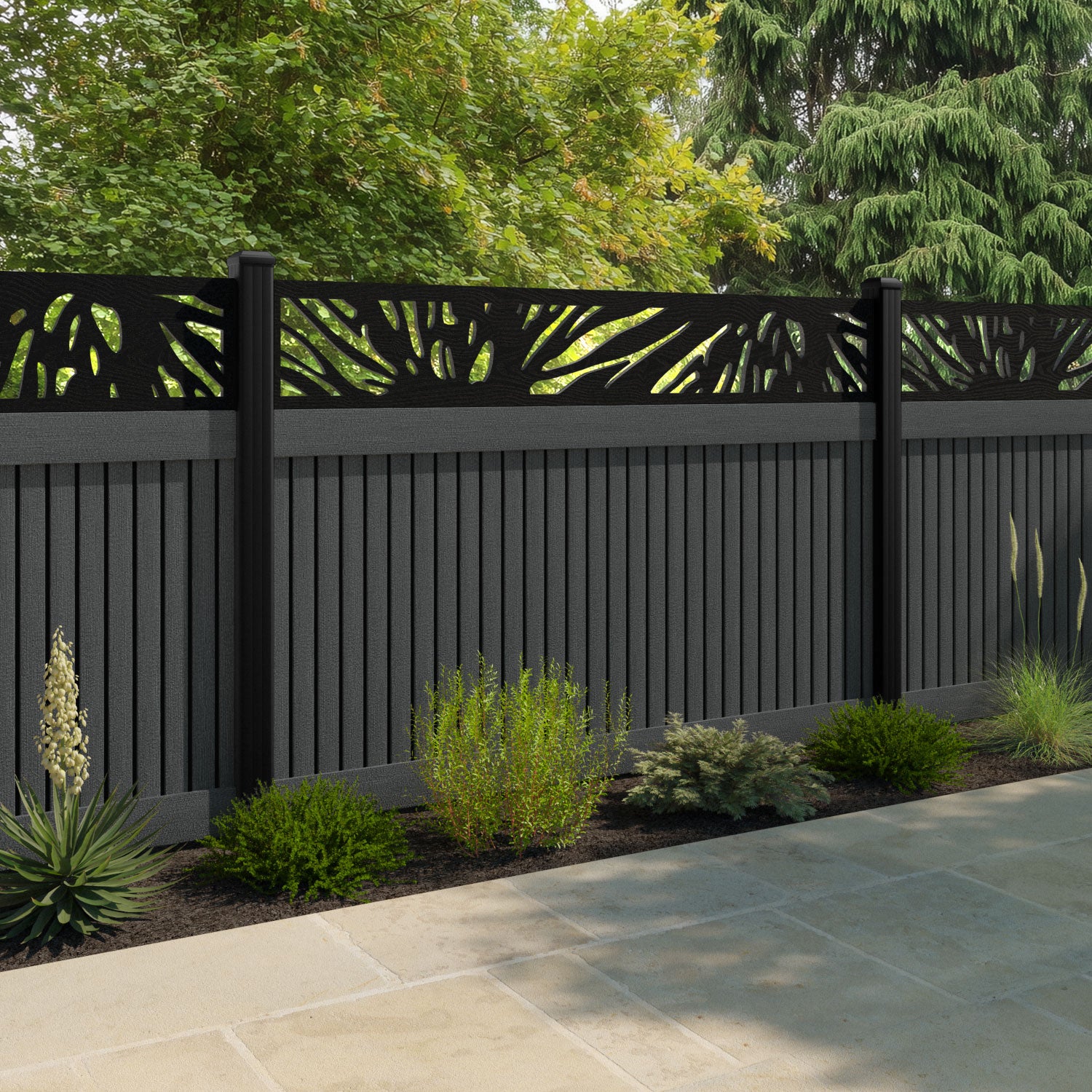 Virtis Poppy Fence Panel - Dark Grey - with our composite posts