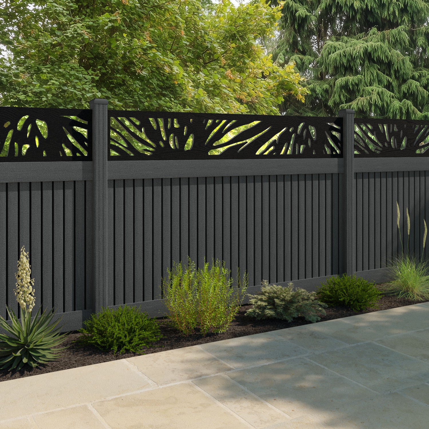 Virtis Poppy Fence Panel - Dark Grey - with our composite posts
