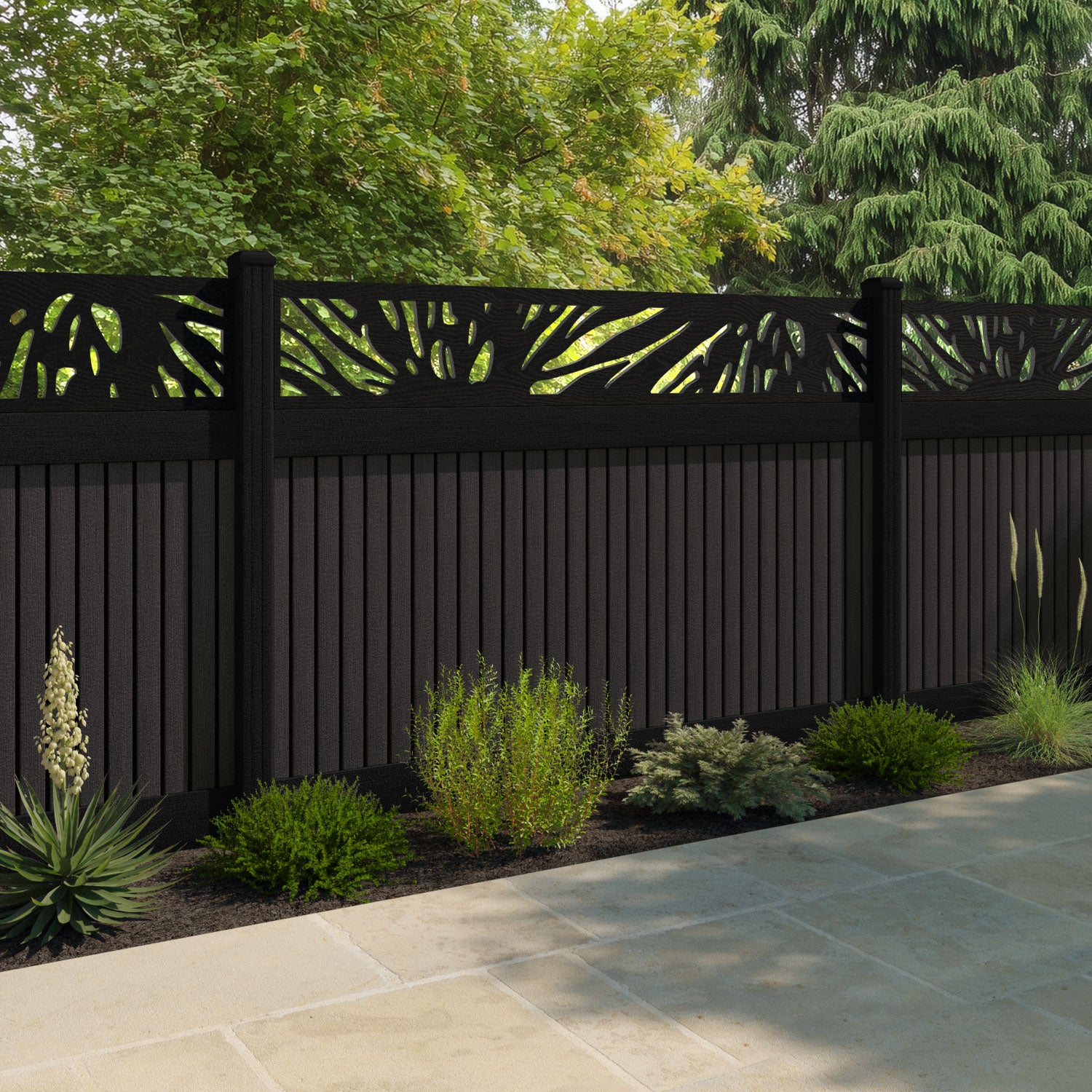 Virtis Poppy Fence Panel - Dark Oak - with our aluminium posts