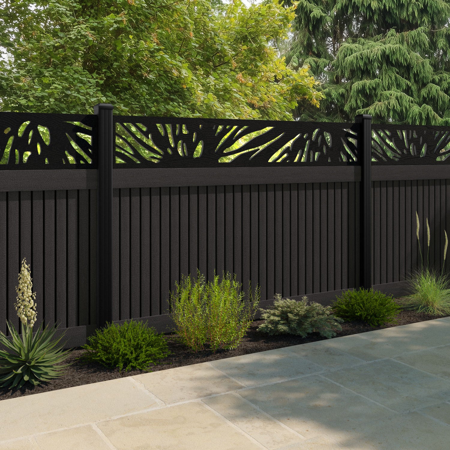 Virtis Poppy Fence Panel - Dark Oak - with our aluminium posts