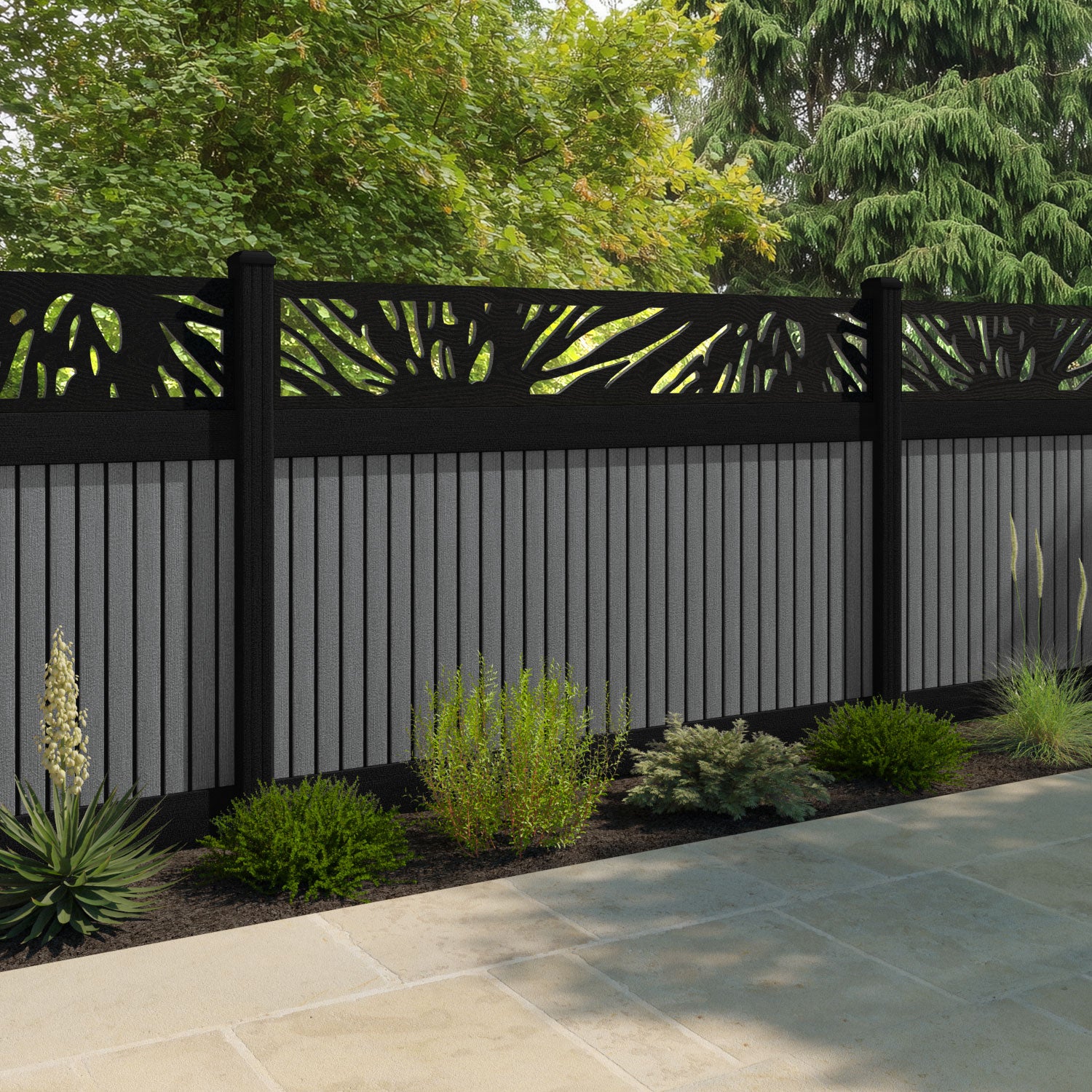 Virtis Poppy Fence Panel - Mid Grey - with our composite posts