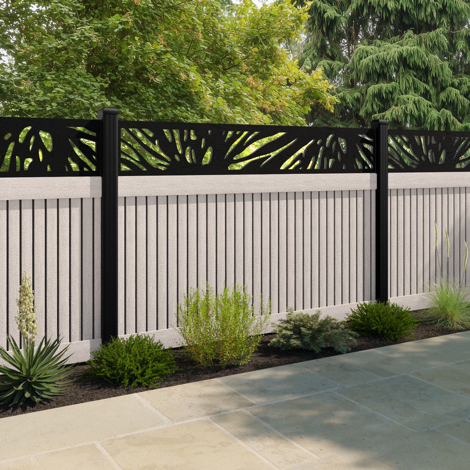 Virtis Poppy Fence Panel - Mid Stone - with our composite posts