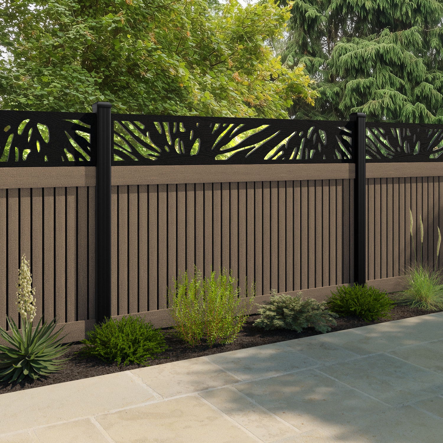 Virtis Poppy Fence Panel - Teak - with our aluminium posts