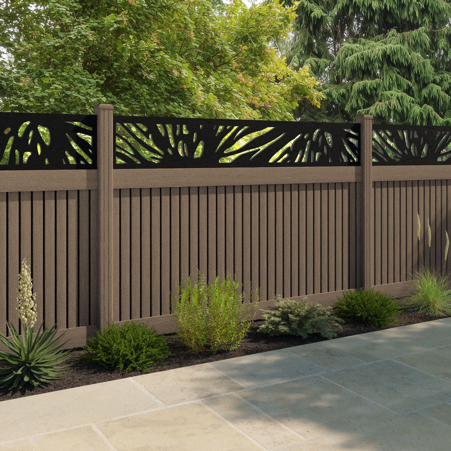 Virtis Poppy Fence Panel - Teak - with our composite posts