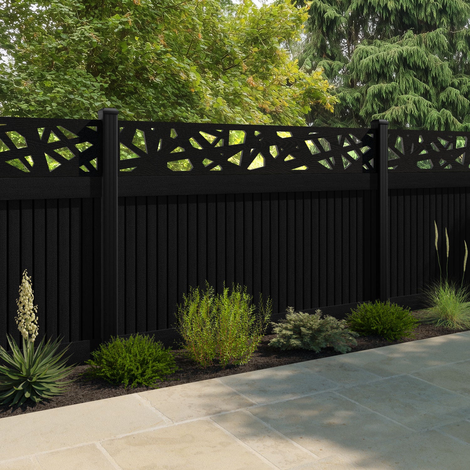 Virtis Prism Fence Panel - Black - with our aluminium posts