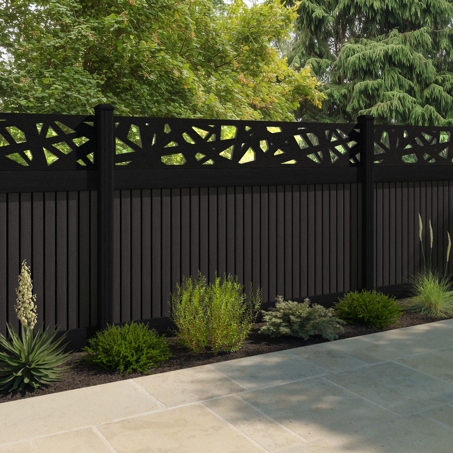 Virtis Prism Fence Panel - Dark Oak - with our composite posts