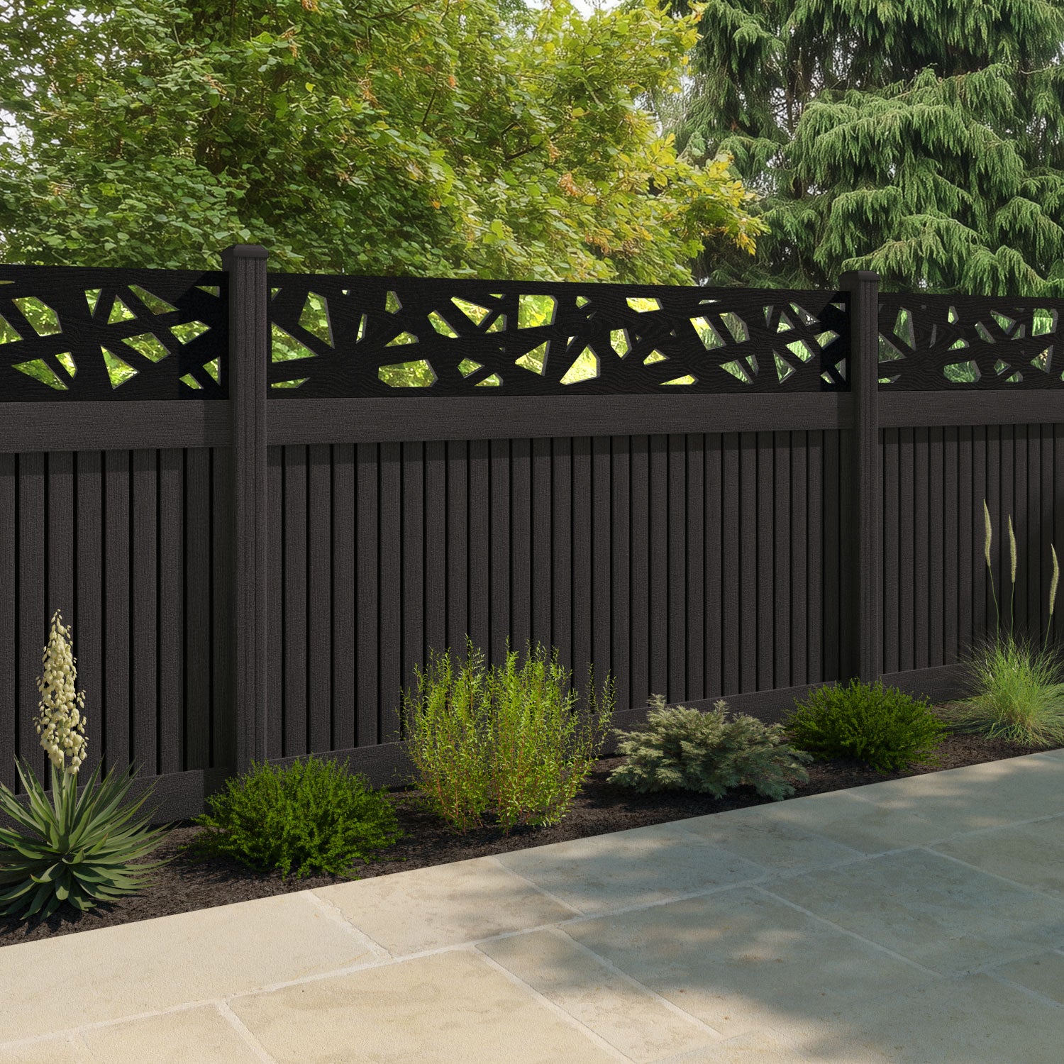 Virtis Prism Fence Panel - Dark Oak - with our composite posts