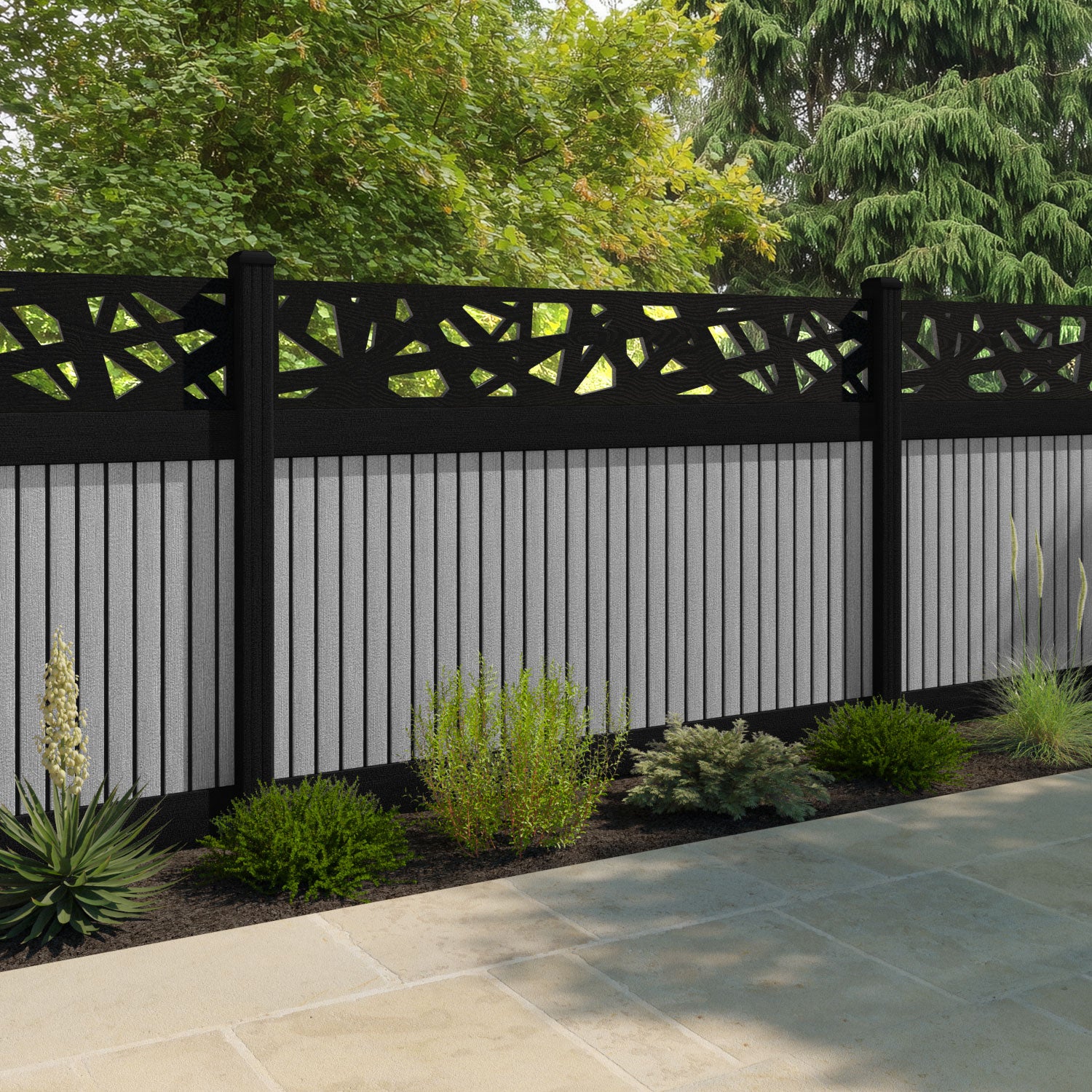 Virtis Prism Fence Panel - Light Grey - with our aluminium posts