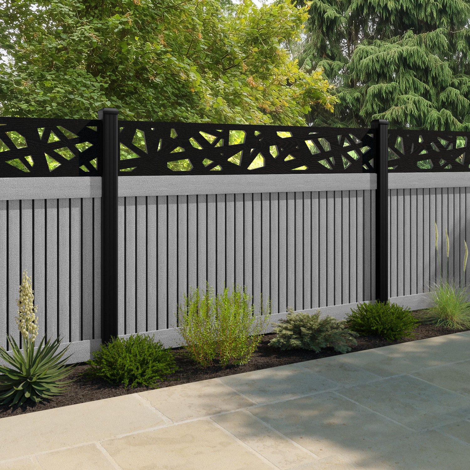 Virtis Prism Fence Panel - Light Grey - with our aluminium posts