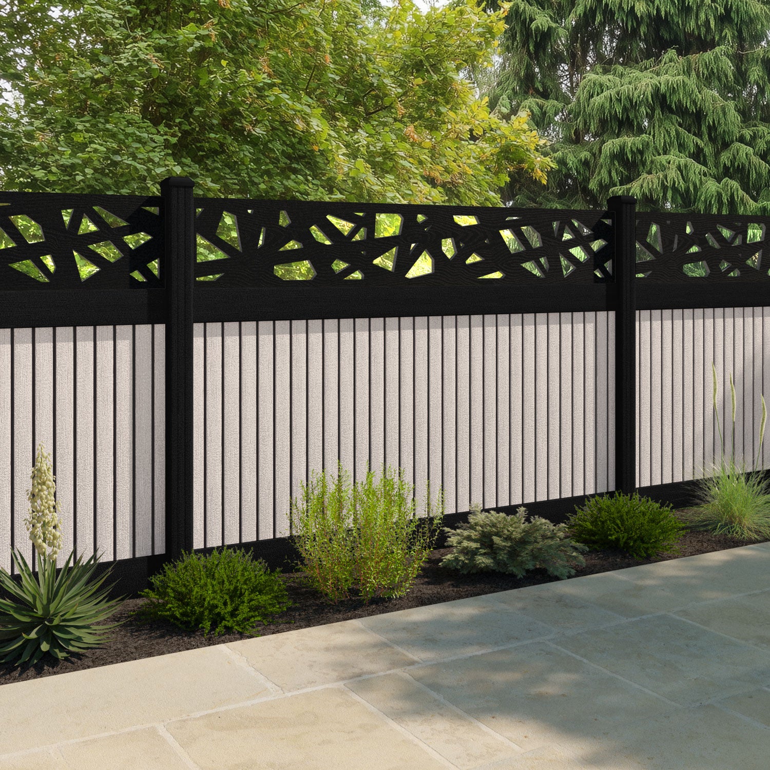 Virtis Prism Fence Panel - Mid Stone - with our composite posts