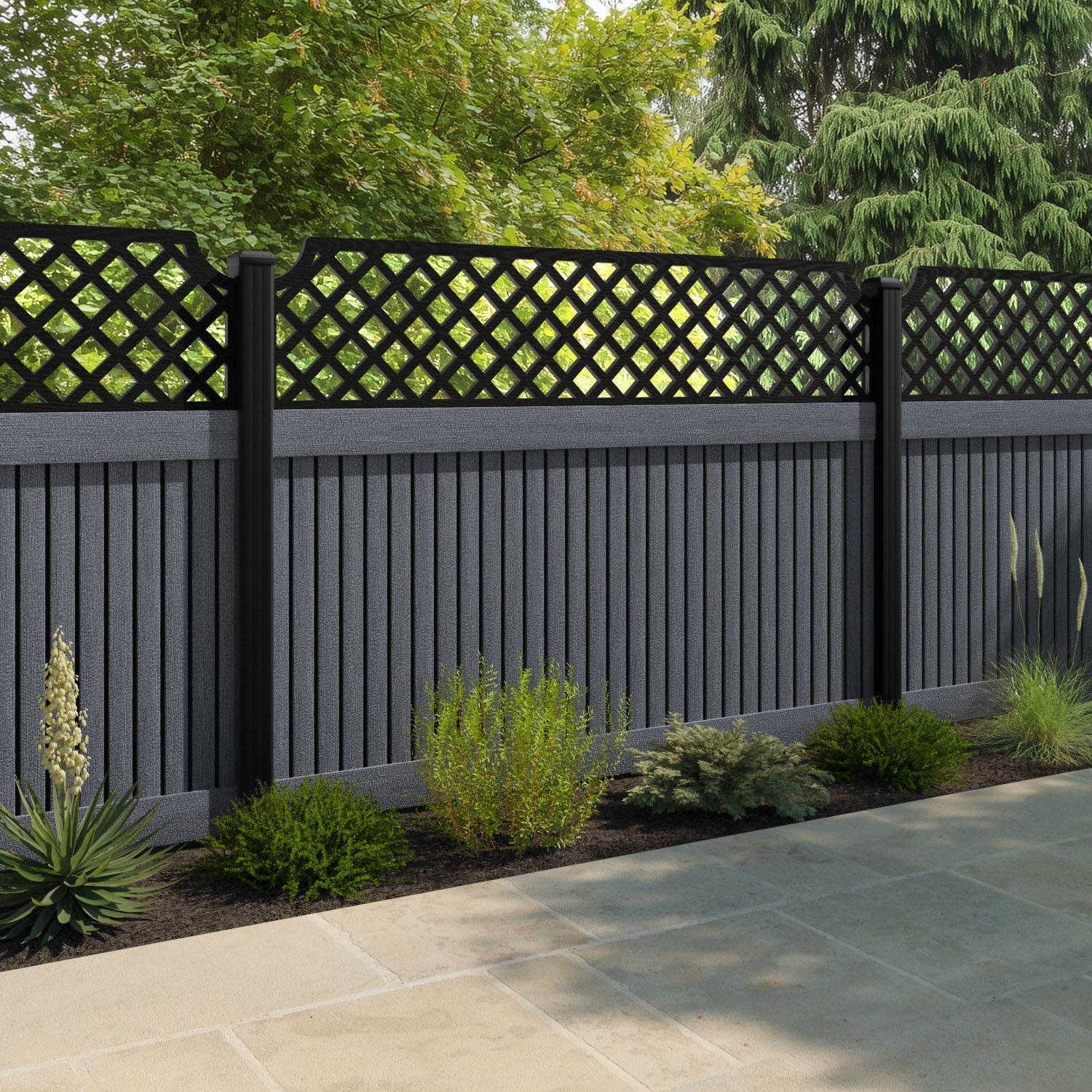 Virtis Regal Hive Fence Panel - Anthracite - with our aluminium posts