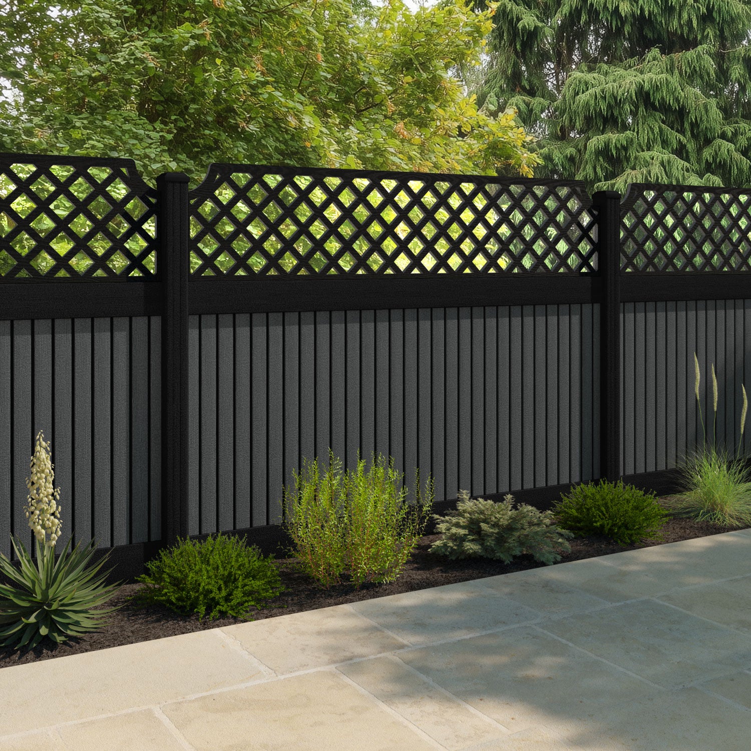 Virtis Regal Hive Fence Panel - Dark Grey - with our composite posts