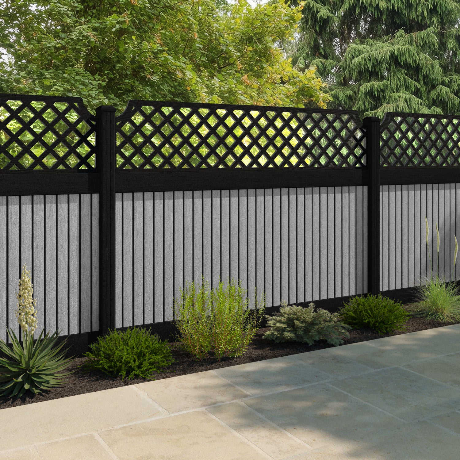 Virtis Regal Hive Fence Panel - Light Grey - with our aluminium posts