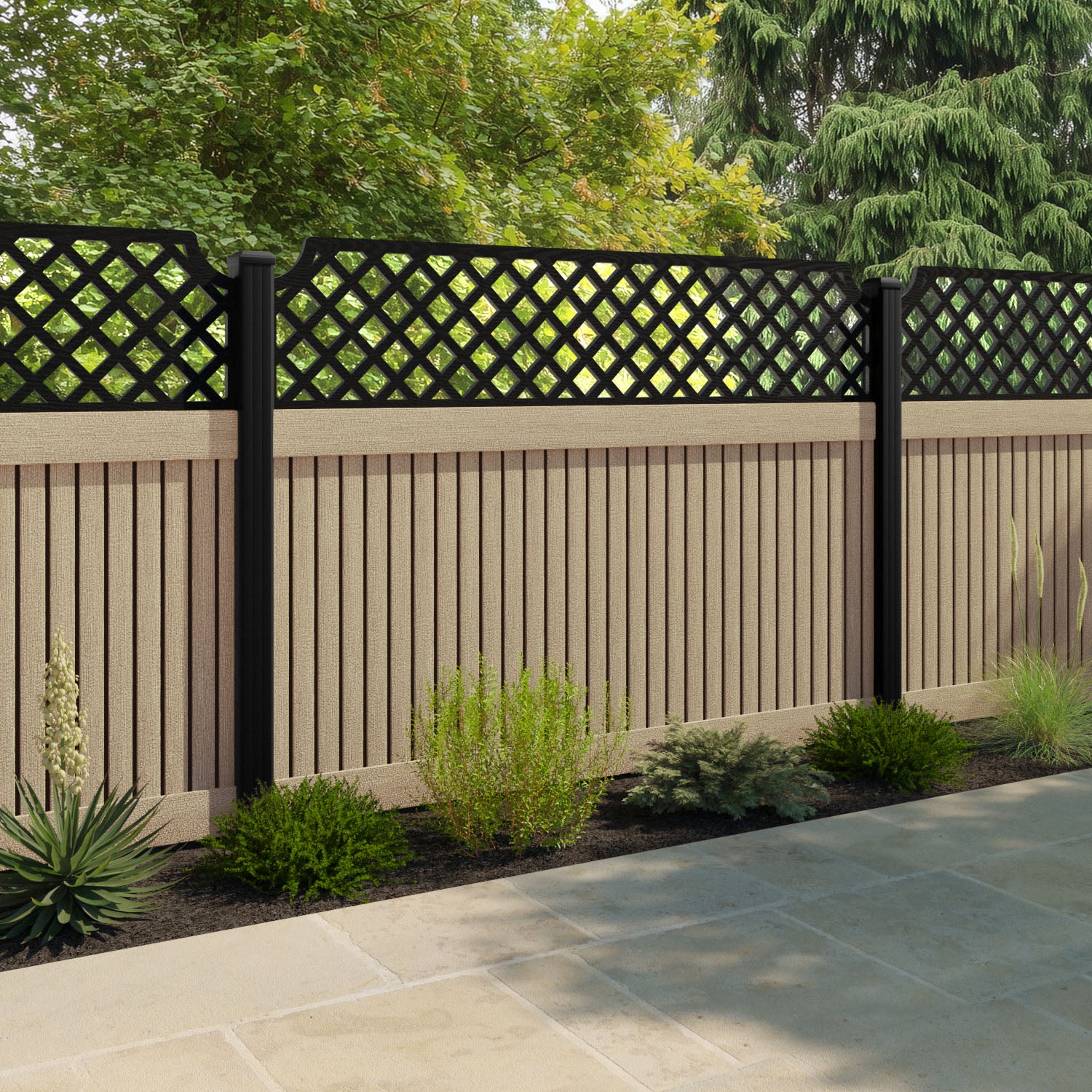 Virtis Regal Hive Fence Panel - Light Oak - with our composite posts