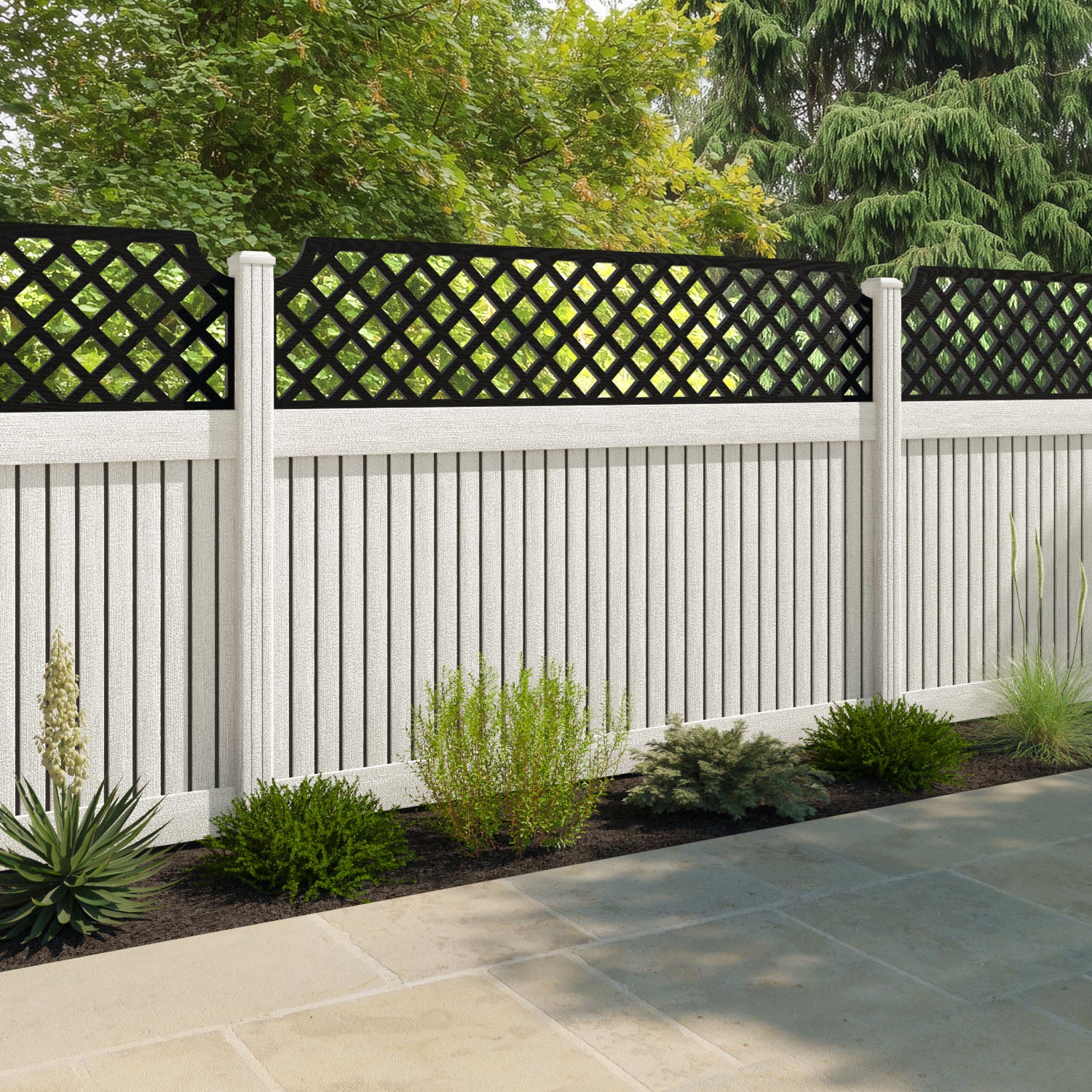 Virtis Regal Hive Fence Panel - Light Stone - with our composite posts