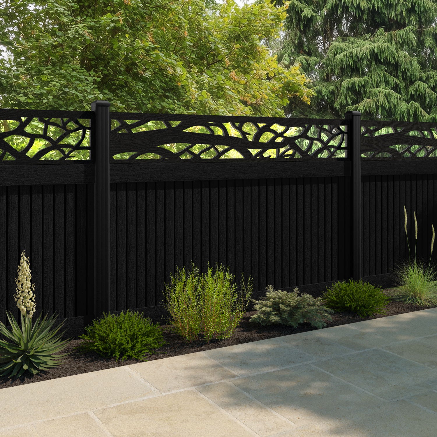 Virtis Twilight Fence Panel - Black - with our aluminium posts