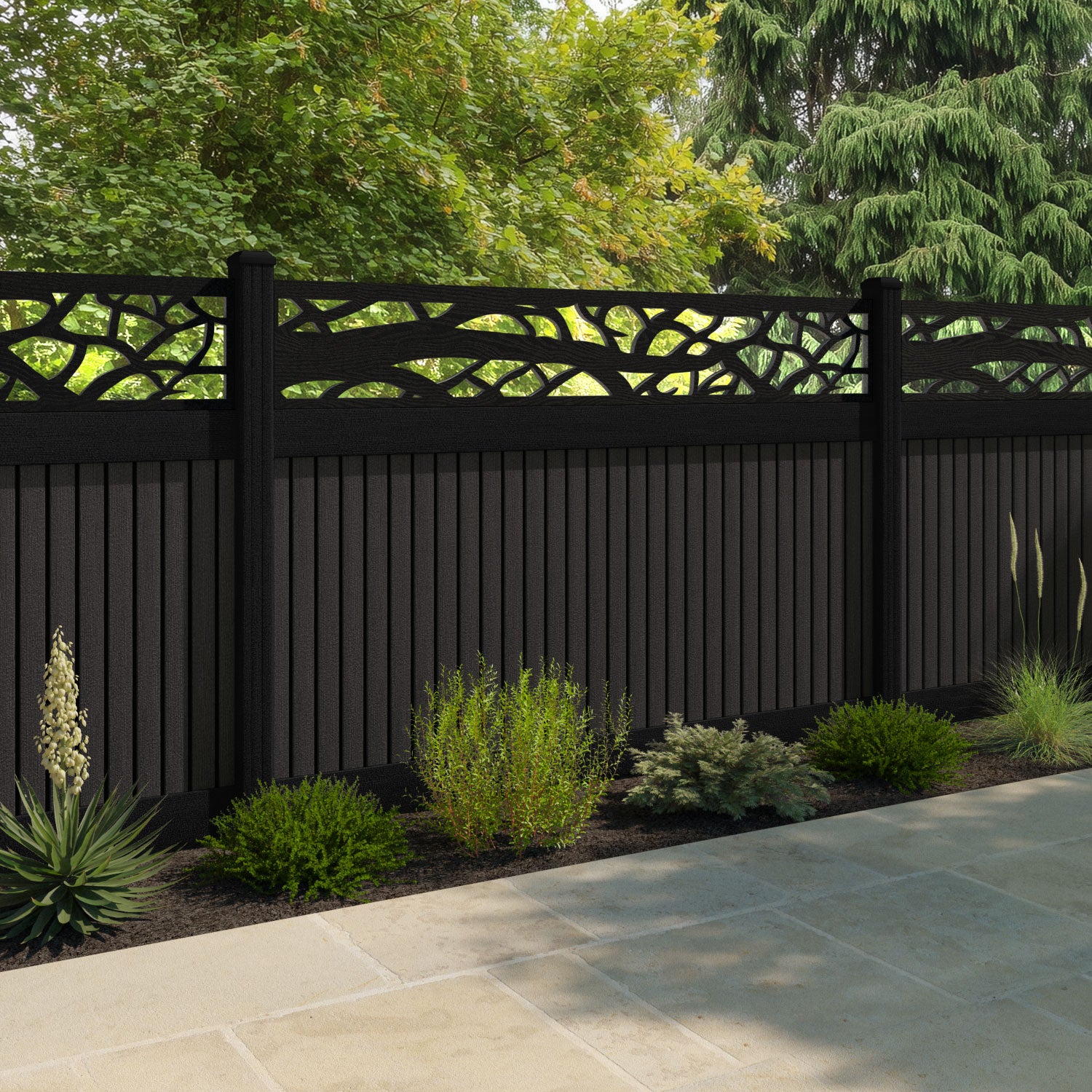 Virtis Twilight Fence Panel - Dark Oak - with our composite posts