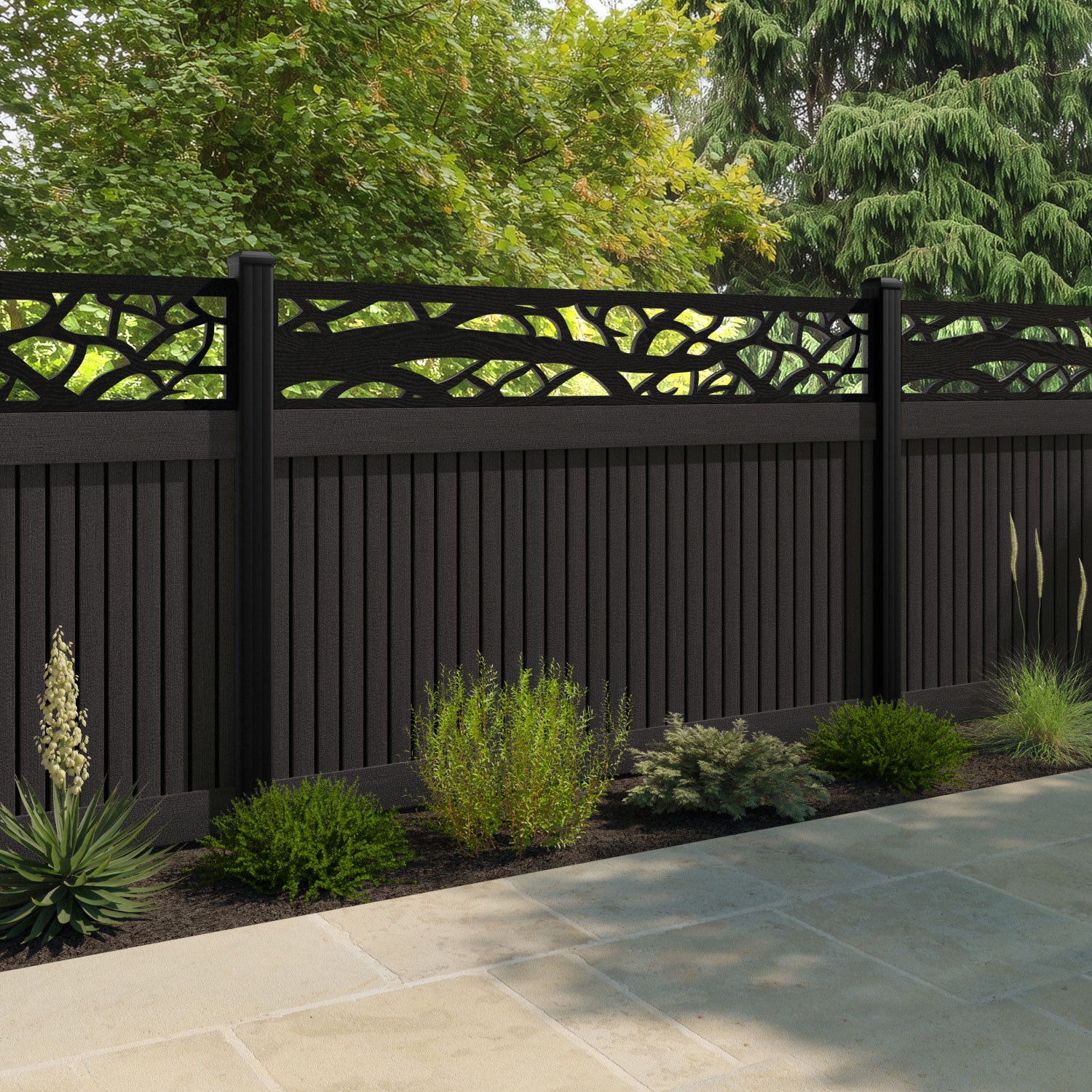Virtis Twilight Fence Panel - Dark Oak - with our composite posts