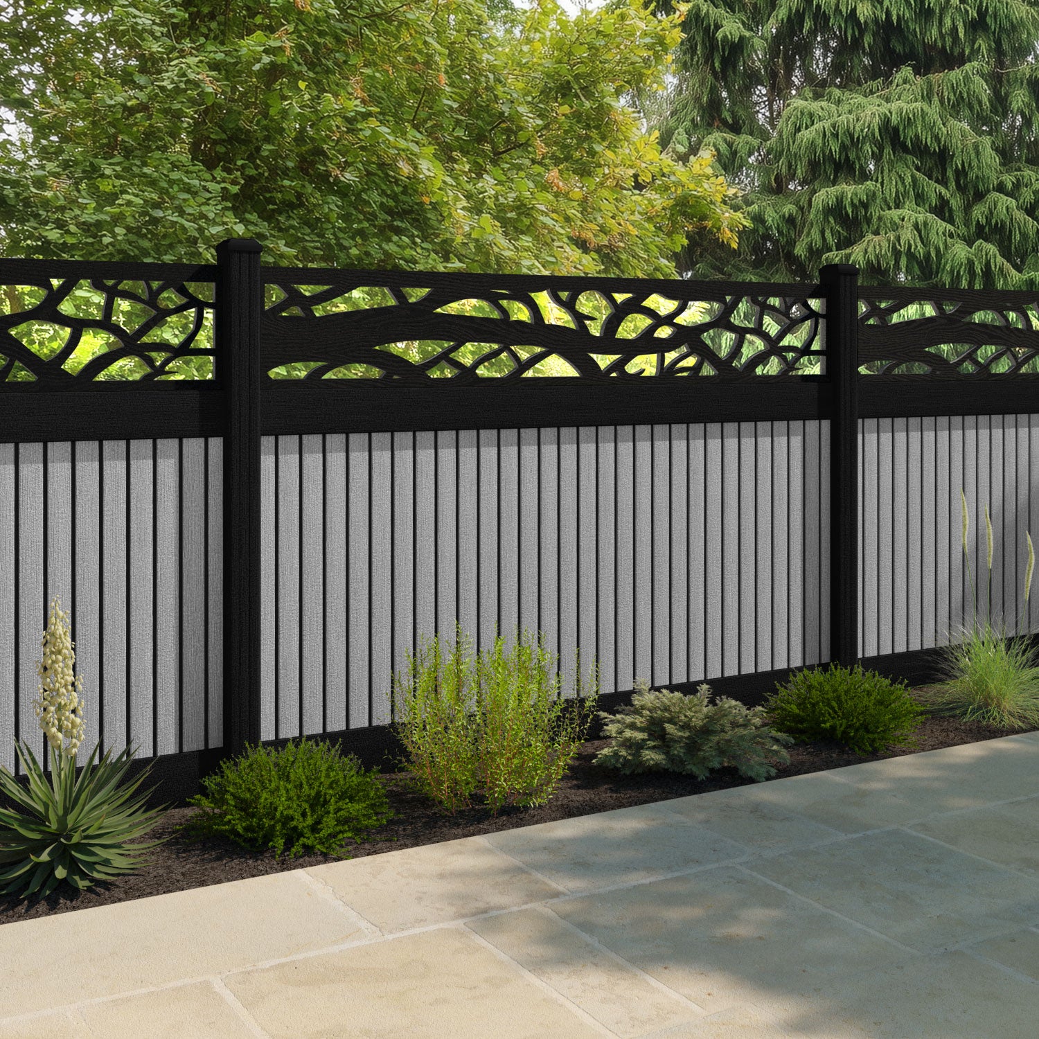 Virtis Twilight Fence Panel - Light Grey - with our aluminium posts