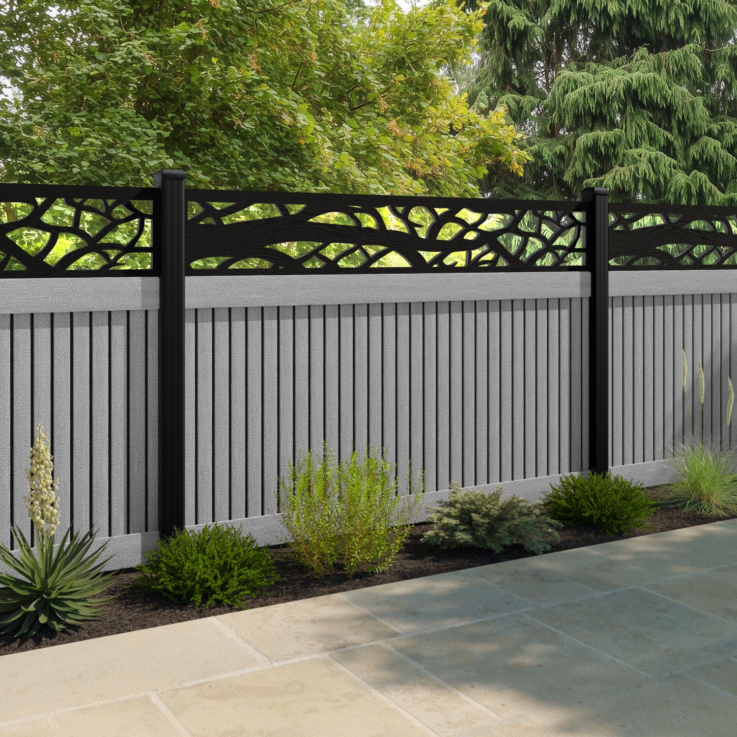 Virtis Twilight Fence Panel - Light Grey - with our aluminium posts
