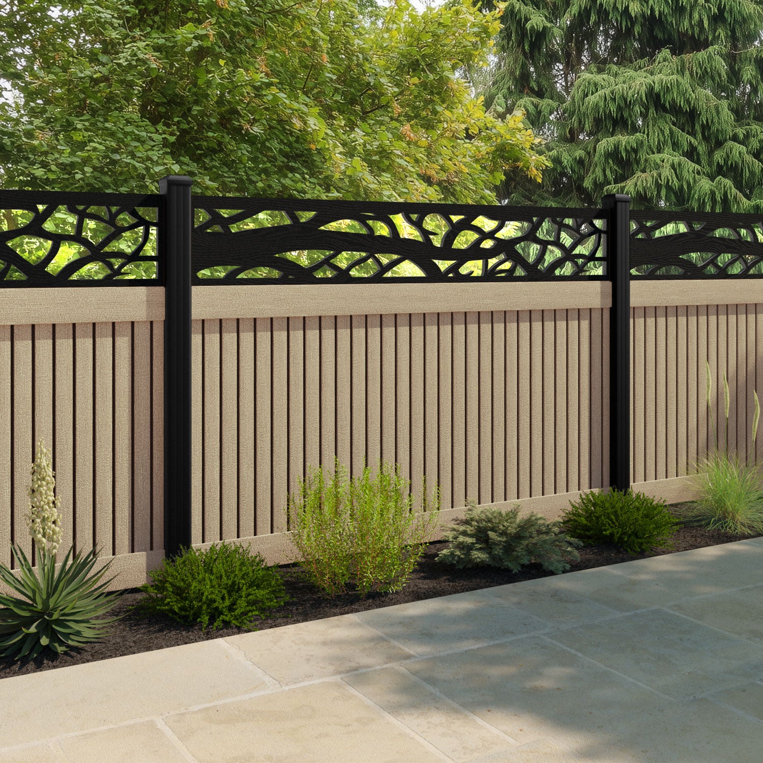 Virtis Twilight Fence Panel - Light Oak - with our composite posts