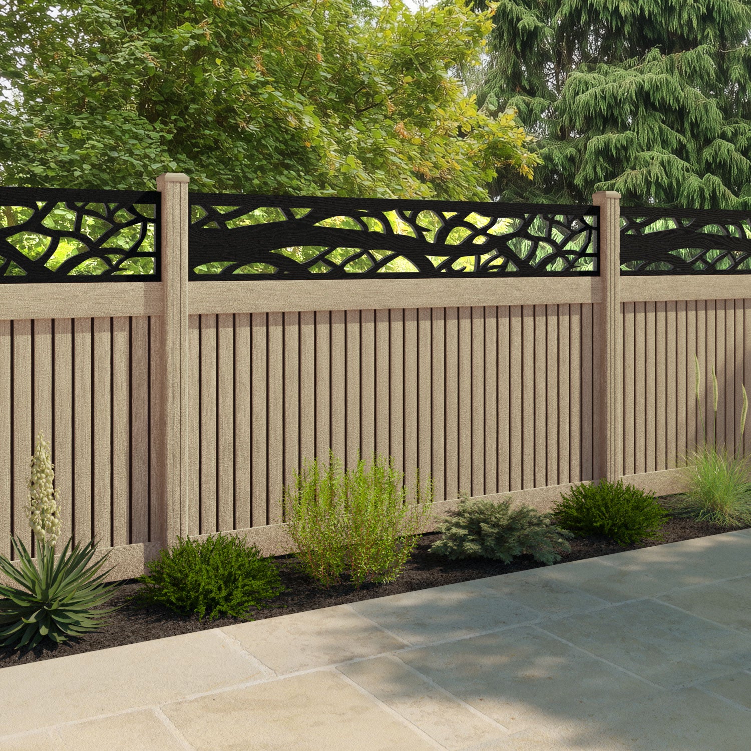 Virtis Twilight Fence Panel - Light Oak - with our composite posts
