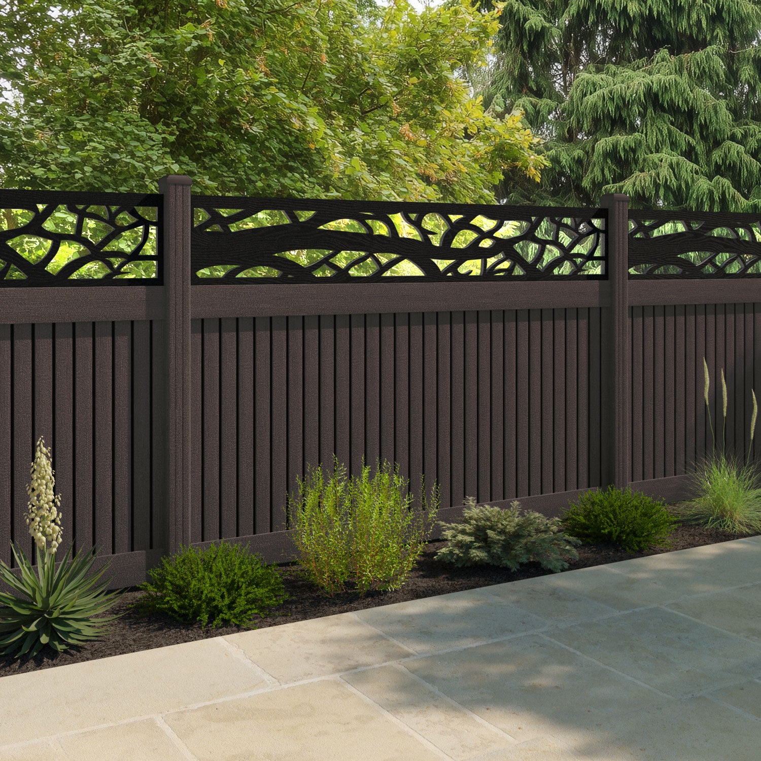 Virtis Twilight Fence Panel - Mid Brown - with our composite posts