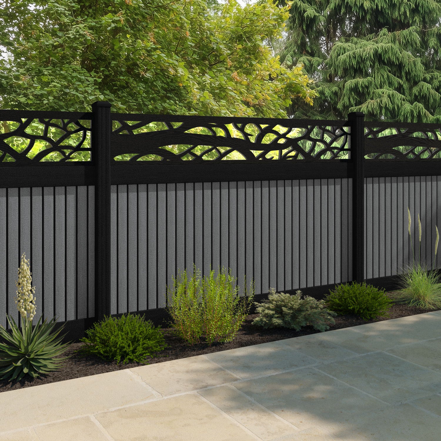Virtis Twilight Fence Panel - Mid Grey - with our aluminium posts
