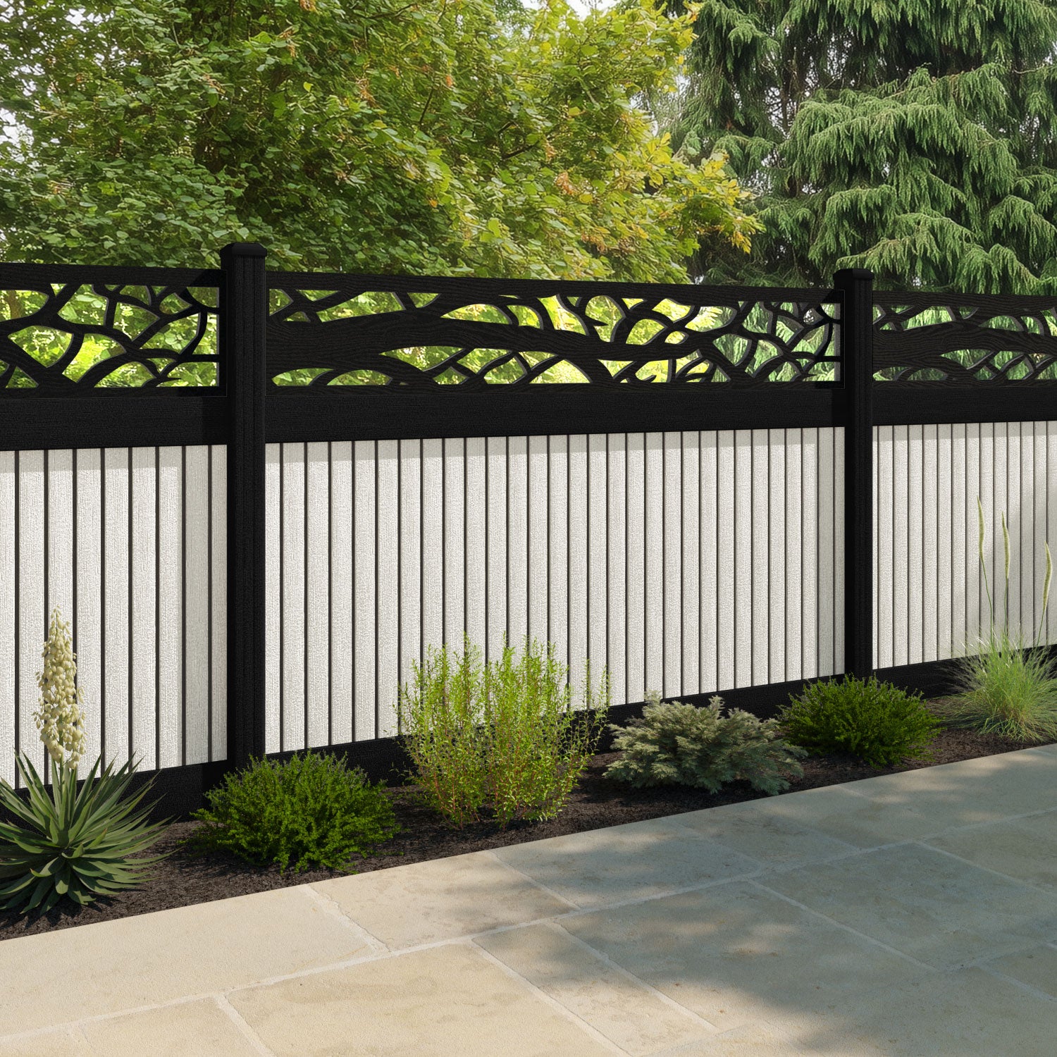 Virtis Twilight Fence Panel - Light Stone - with our composite posts