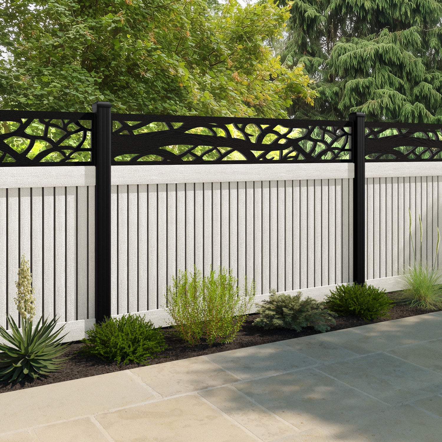 Virtis Twilight Fence Panel - Light Stone - with our composite posts