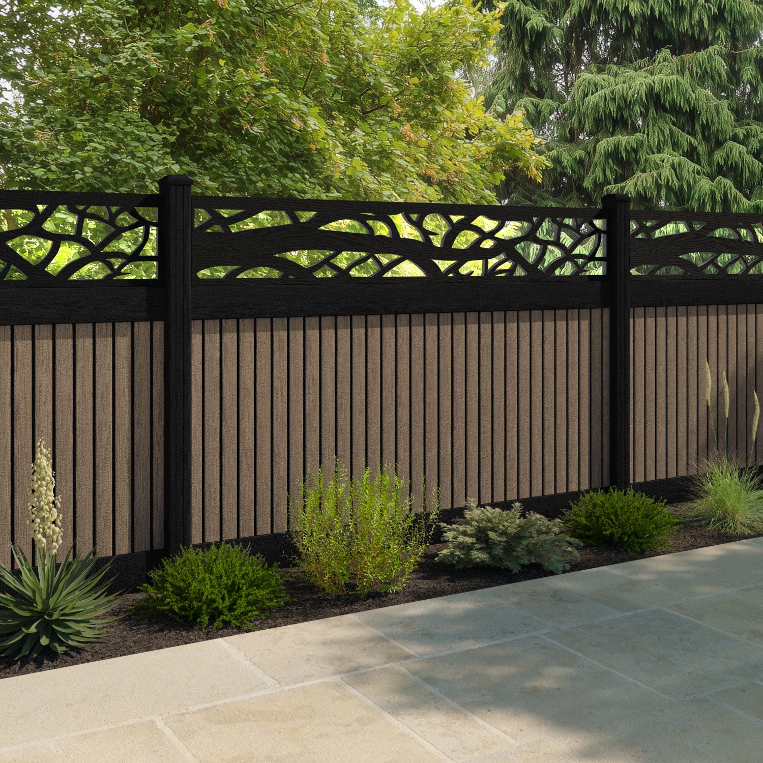 Virtis Twilight Fence Panel - Teak - with our composite posts