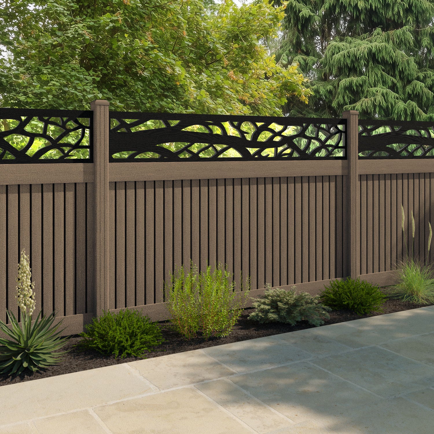 Virtis Twilight Fence Panel - Teak - with our composite posts