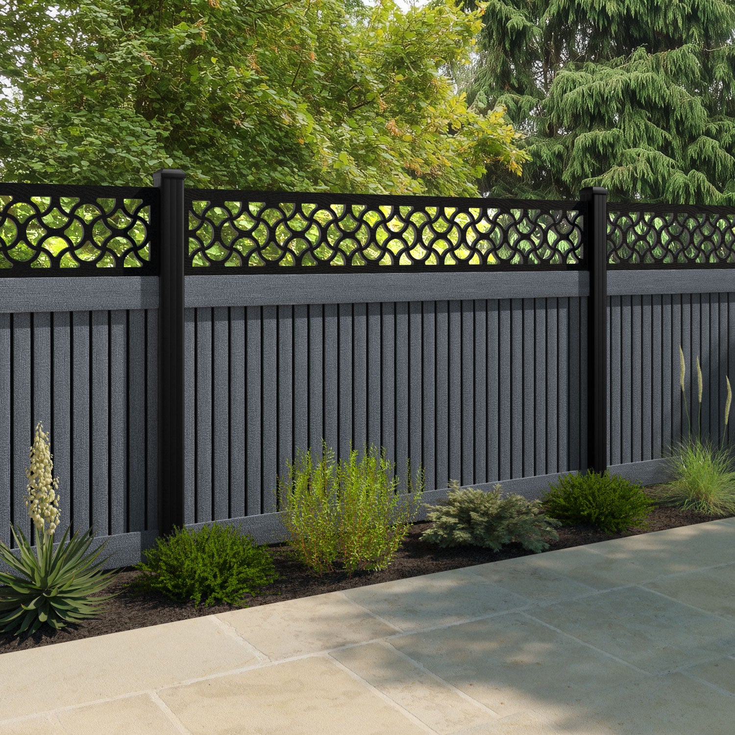 Virtis Vida Fence Panel - Anthracite - with our aluminium posts