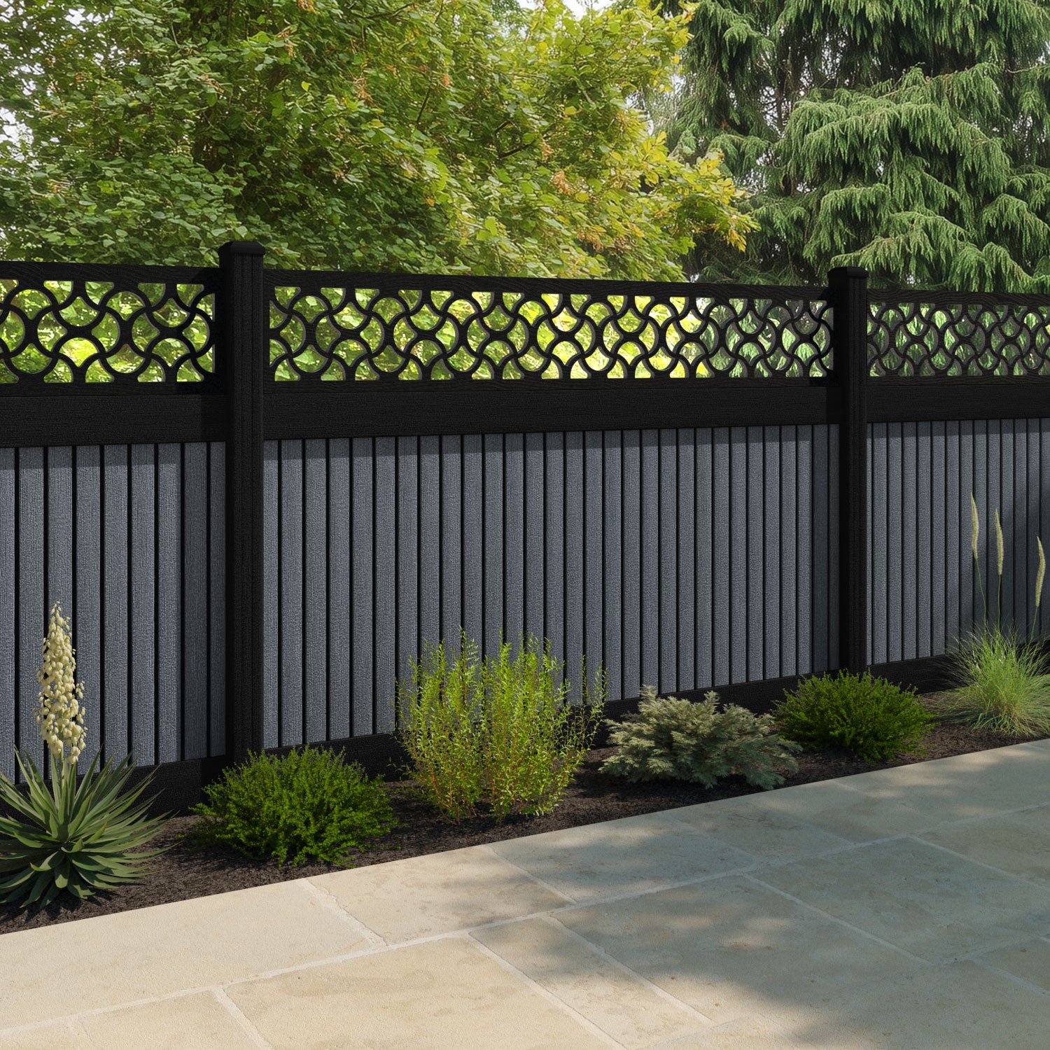 Virtis Vida Fence Panel - Anthracite - with our aluminium posts