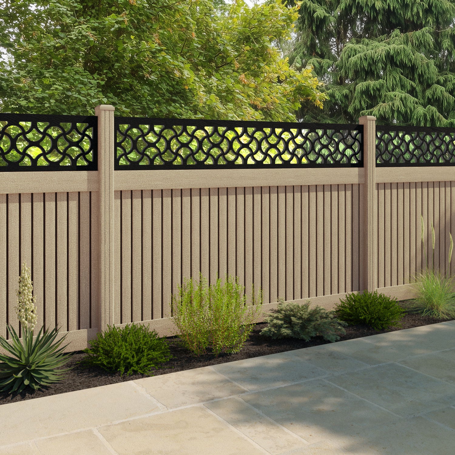 Virtis Vida Fence Panel - Light Oak - with our composite posts