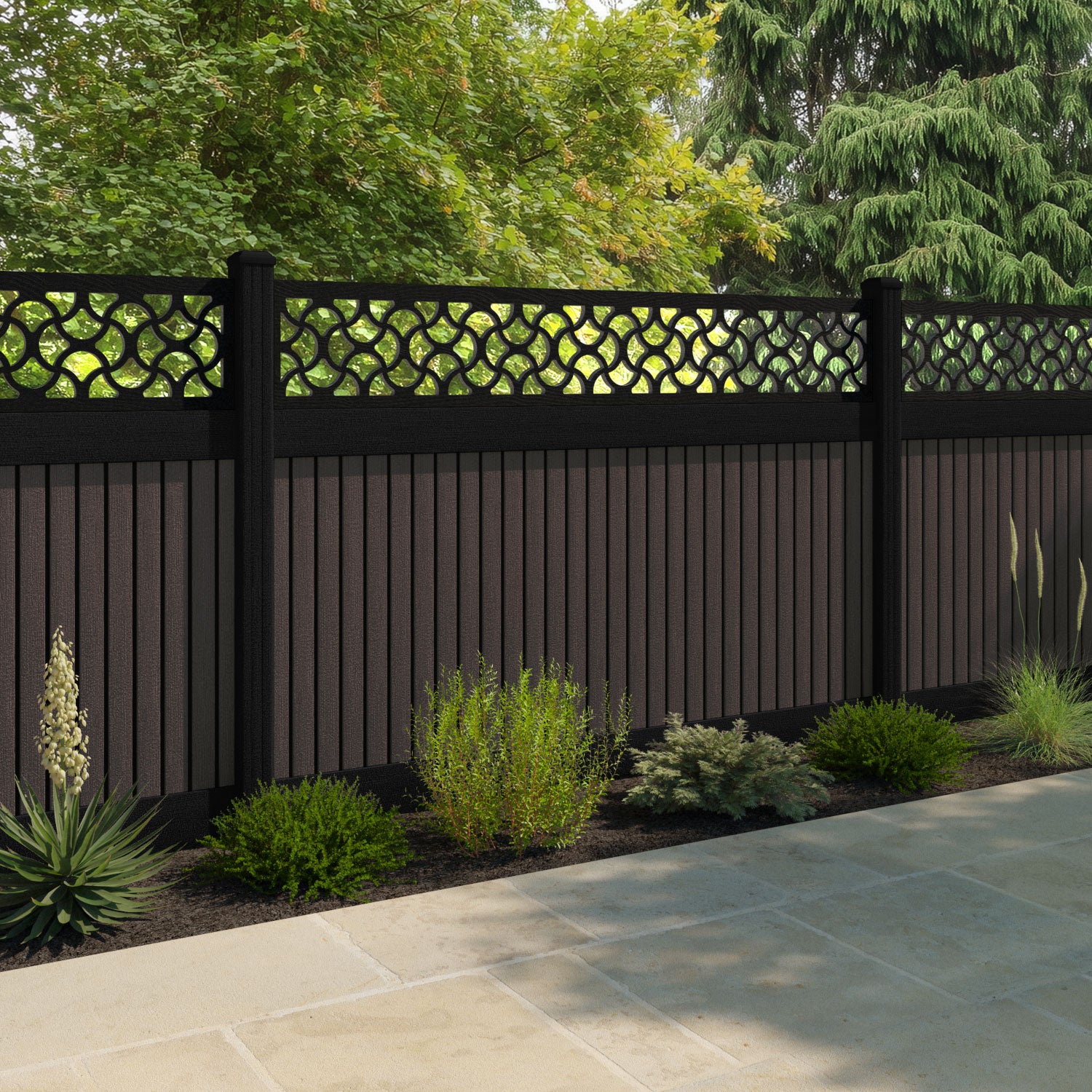 Virtis Vida Fence Panel - Mid Brown - with our composite posts