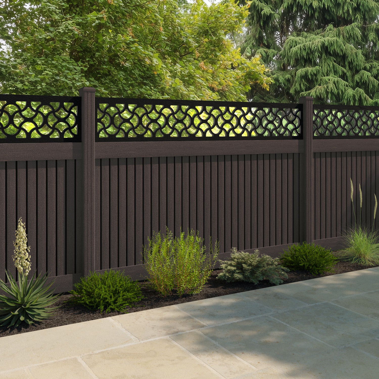 Virtis Vida Fence Panel - Mid Brown - with our composite posts