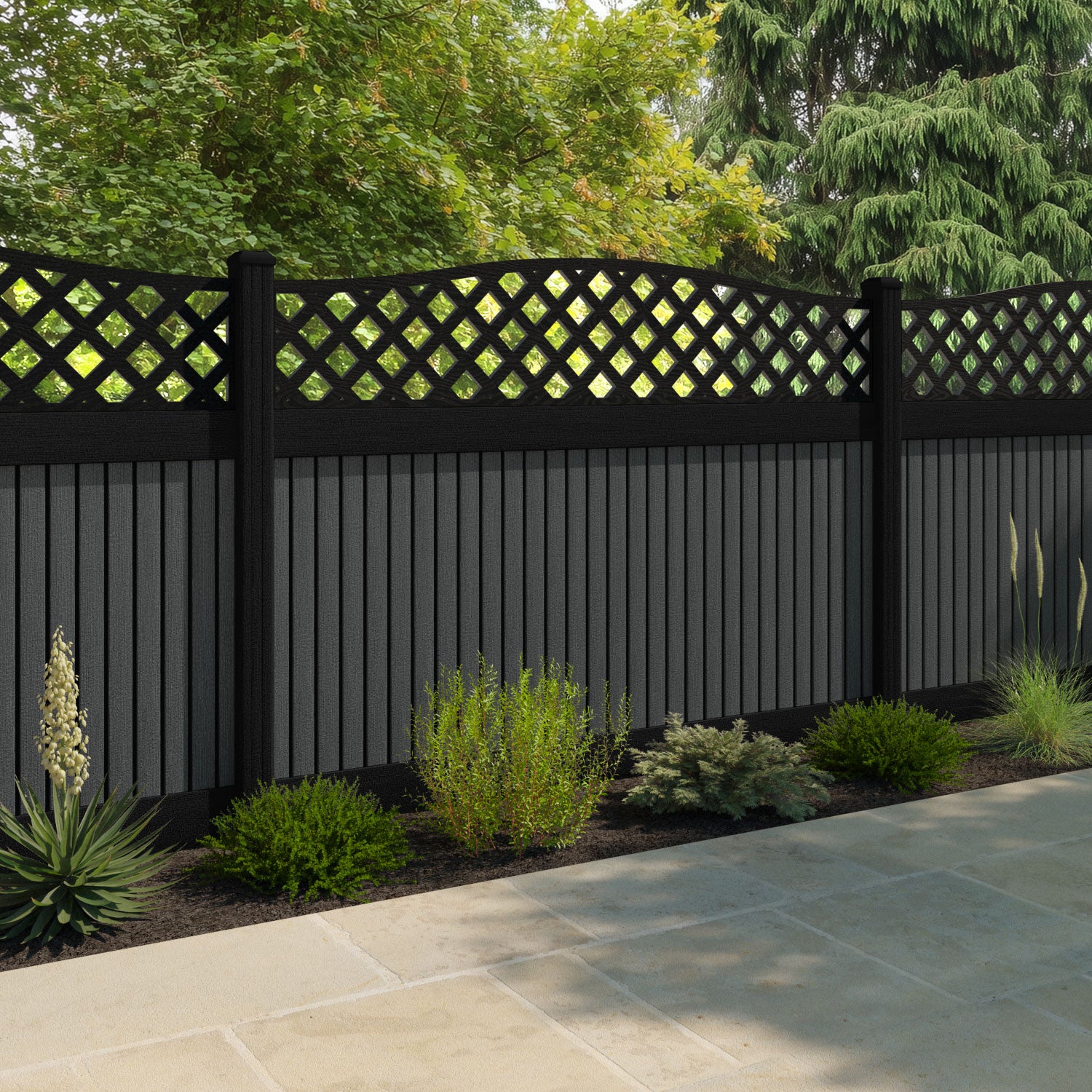 Virtis High Wave Fence Panel - Dark Grey - with our composite posts