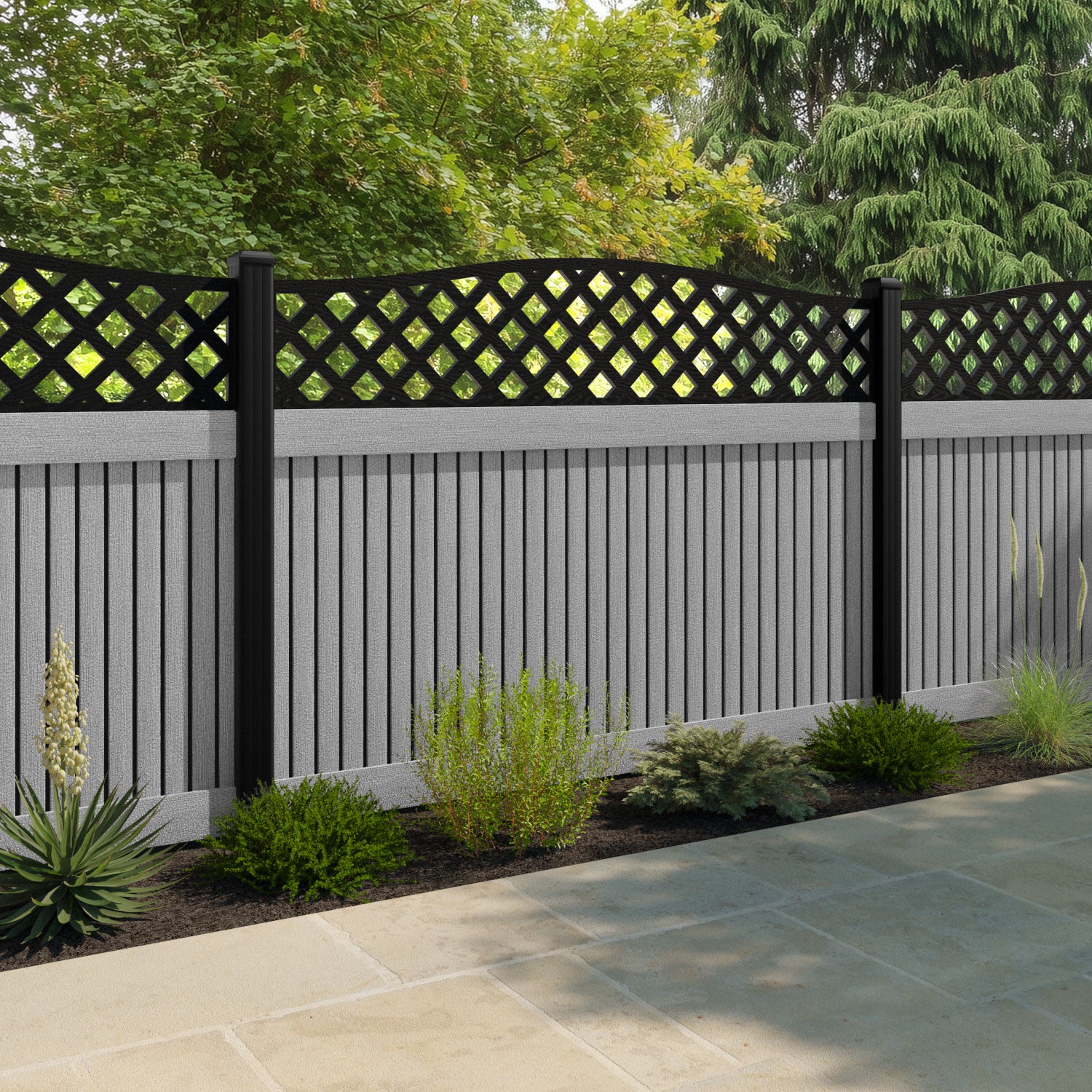 Virtis High Wave Fence Panel - Light Grey - with our composite posts