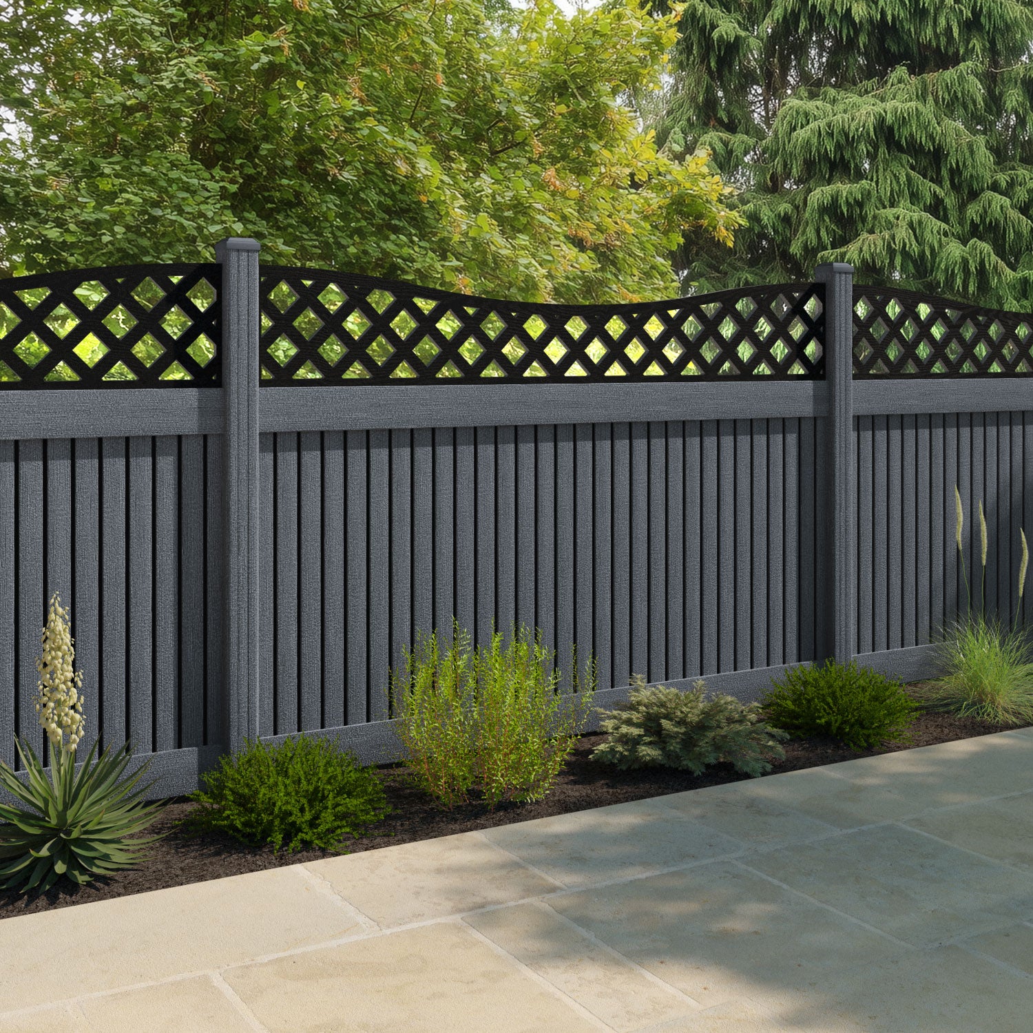 Virtis Low Wave Fence Panel - Anthracite - with our composite posts