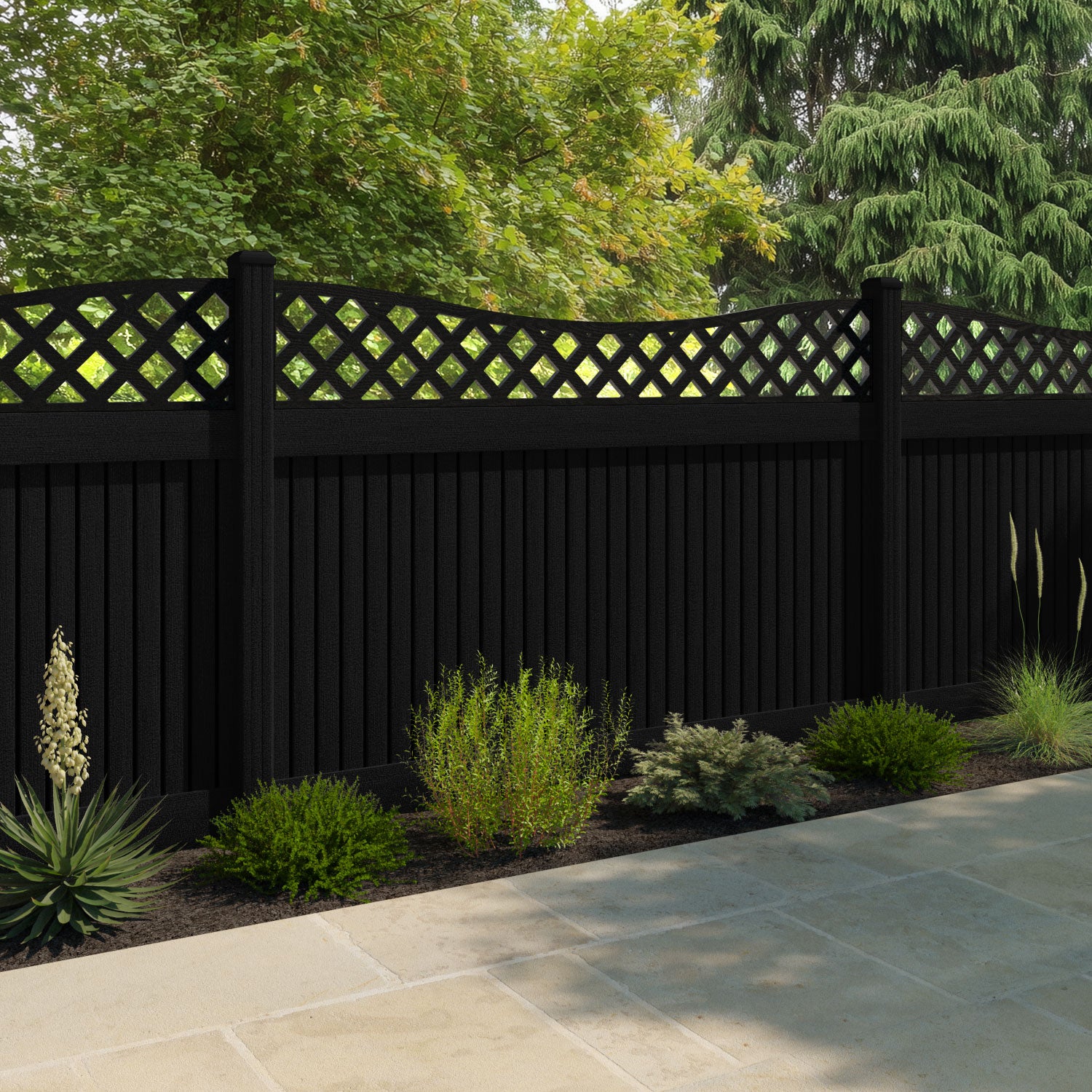 Virtis Low Wave Fence Panel - Black - with our composite posts