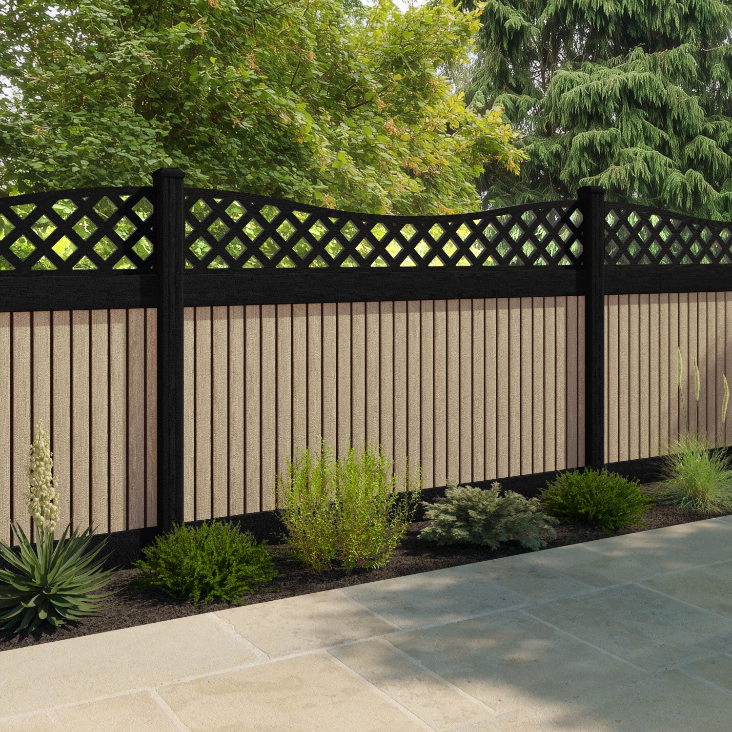 Virtis Low Wave Fence Panel - Light Oak - with our composite posts