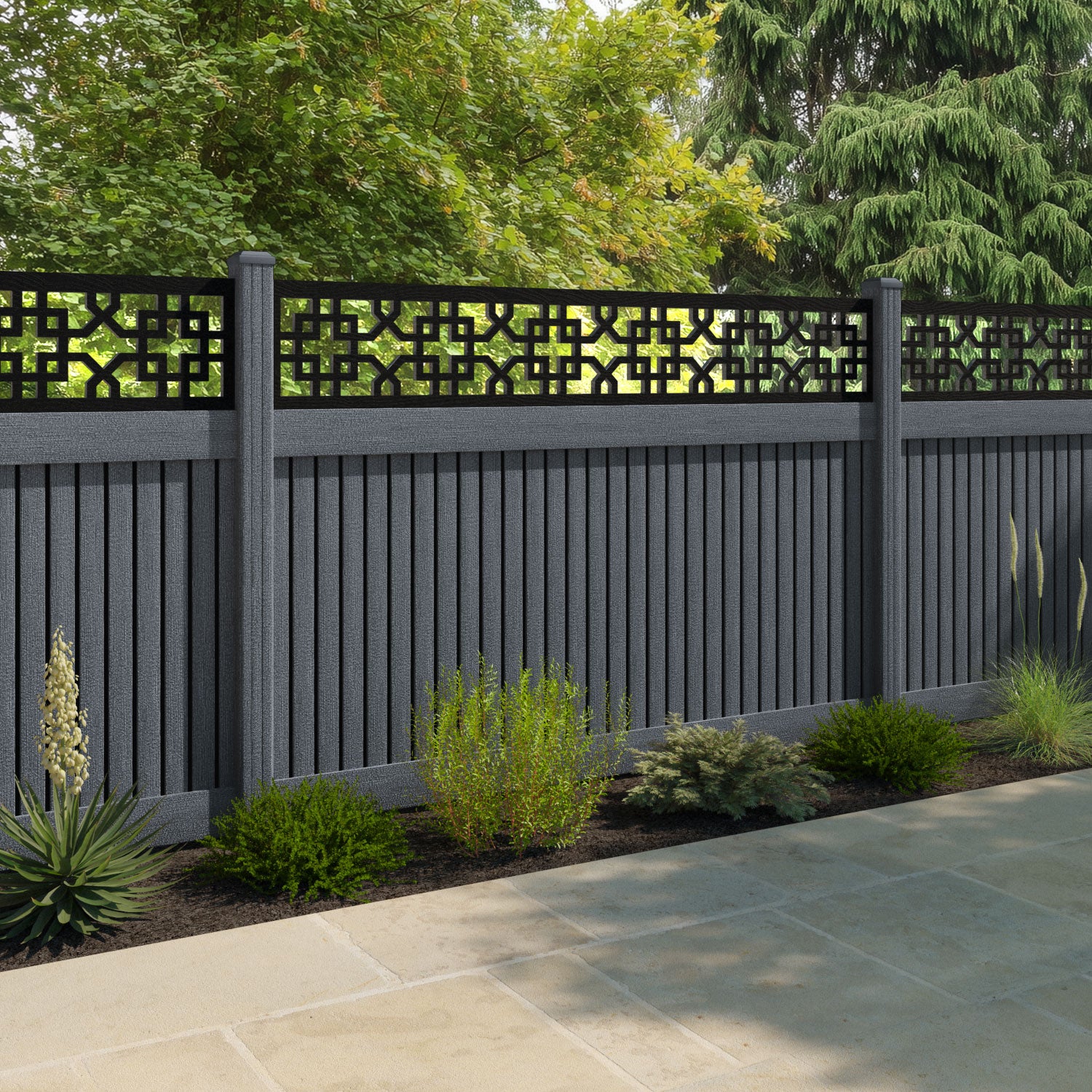 Virtis Zaria Fence Panel - Anthracite - with our composite posts