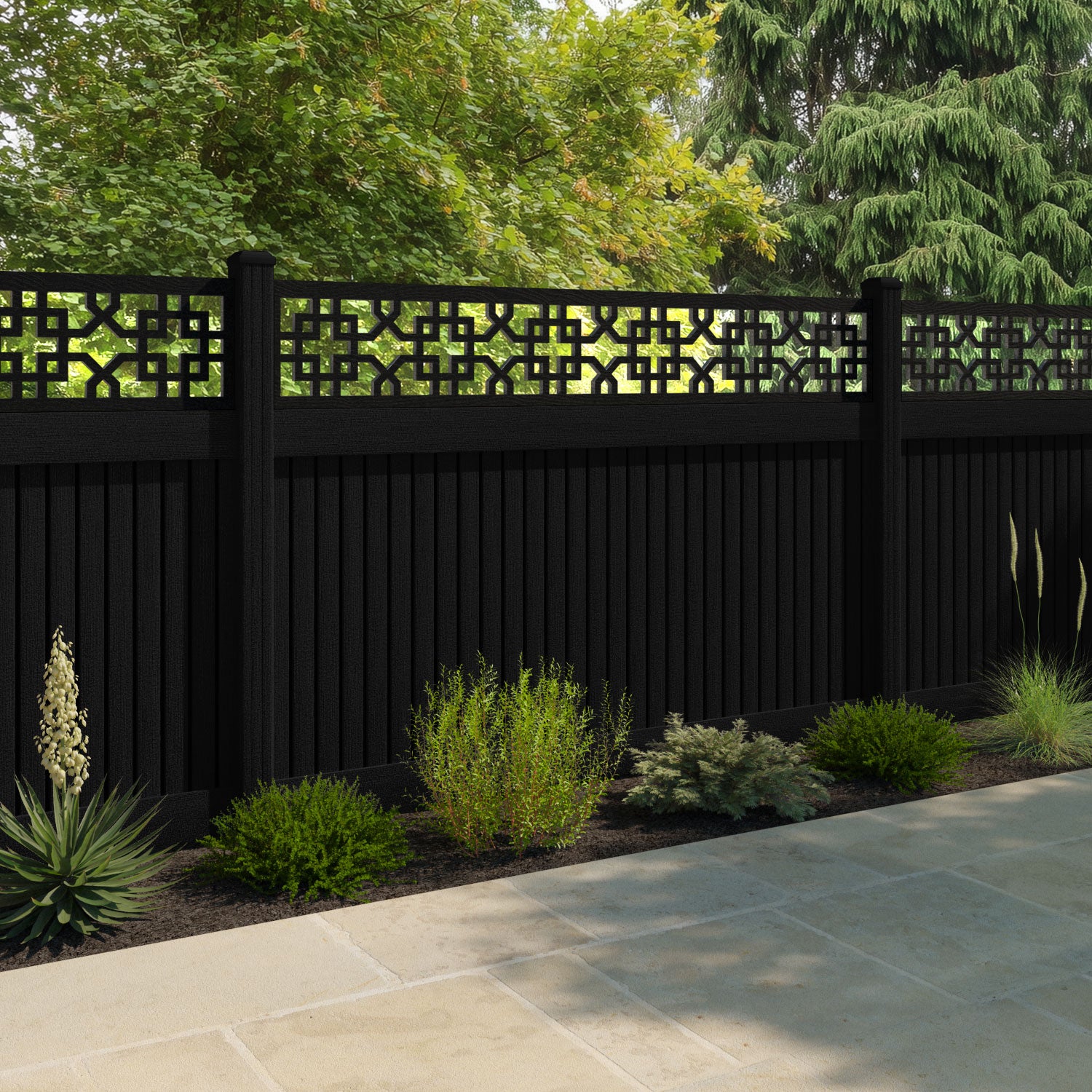 Virtis Zaria Fence Panel - Black - with our composite posts