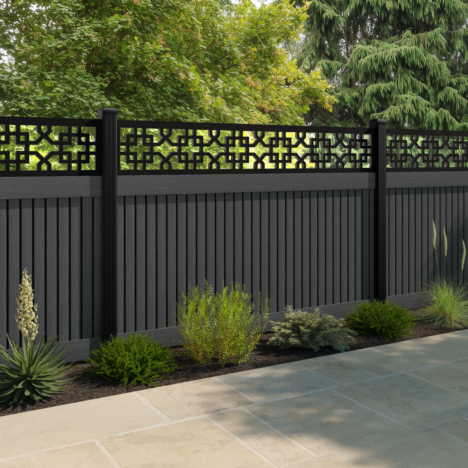 Virtis Zaria Fence Panel - Dark Grey - with our composite posts