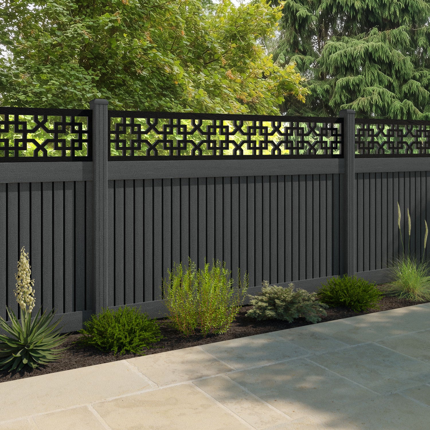 Virtis Zaria Fence Panel - Dark Grey - with our composite posts